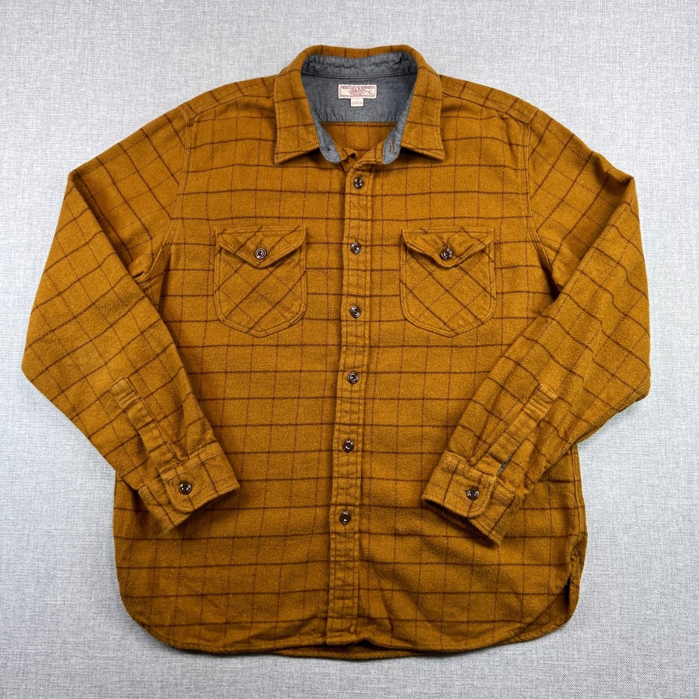 Wallace &‎ Barnes Heavyweight Flannel Shirt Men XL Brown Windowpane CPO J.Crew